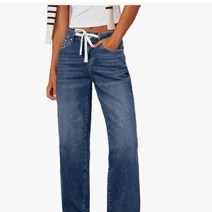 NEW! Never been worn! Blue Denim Jeans with White Tie